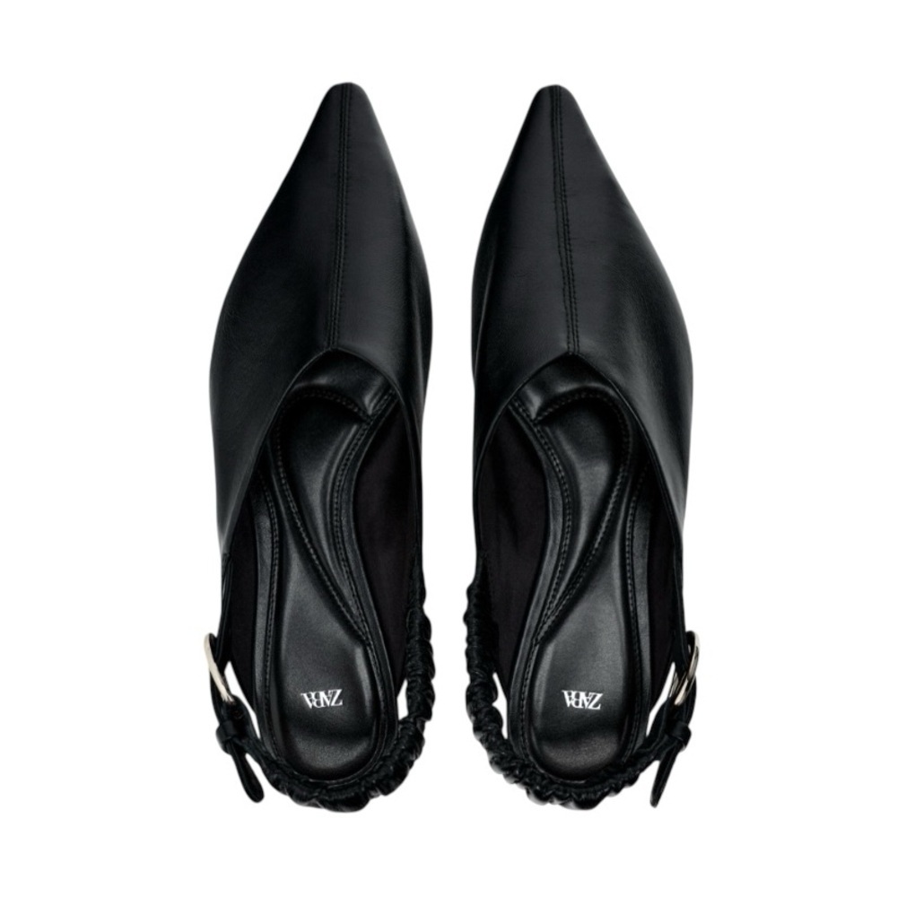 New Zara Pointed Toe Slingback Leather Flat Mules In Black - Size 7.5 UK 38 - Picture 3 of 14